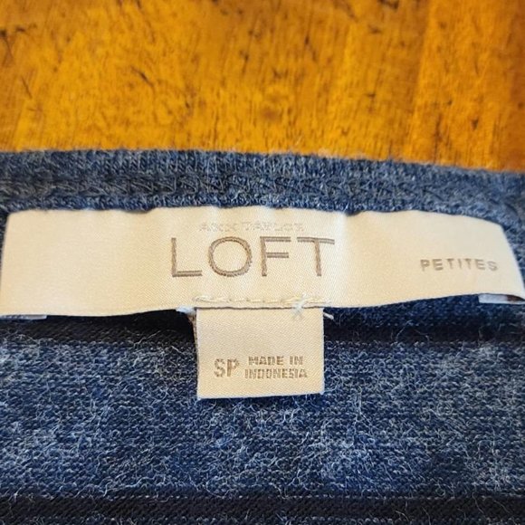 LOFT Blue Striped Mixed Fabric Top - Picture 7 of 10